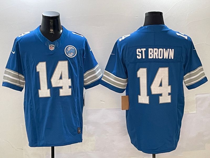 Men Detroit Lions #14 St Brown Blue three generations 2024 Nike Limited NFL Jersey style 01021